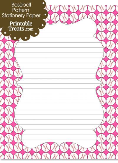 Pink Baseball Pattern Stationery Paper from PrintableTreats.com