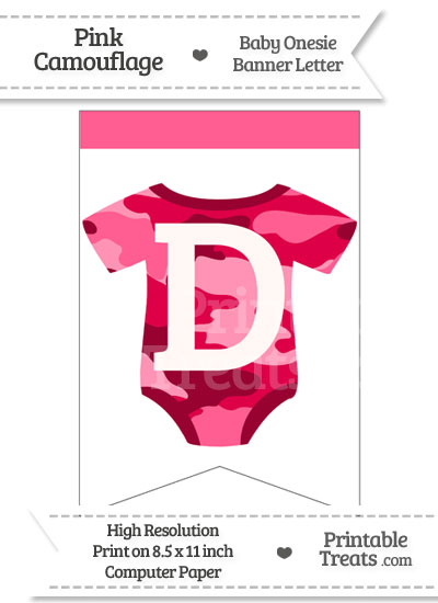 Pink Camo Baby Onesie Bunting Banner Letter D from PrintableTreats.com