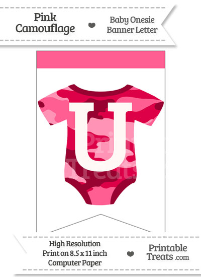 Pink Camo Baby Onesie Bunting Banner Letter U from PrintableTreats.com