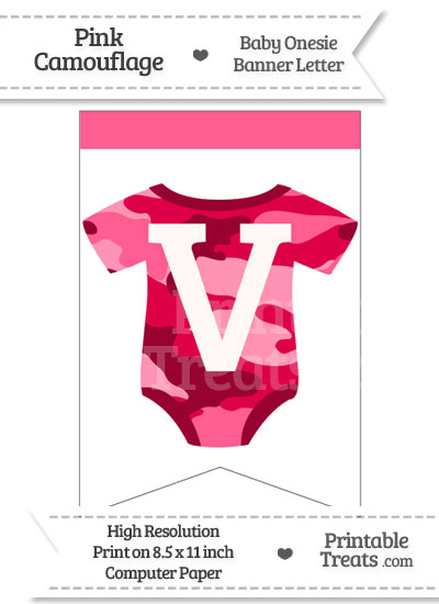 Pink Camo Baby Onesie Bunting Banner Letter V from PrintableTreats.com