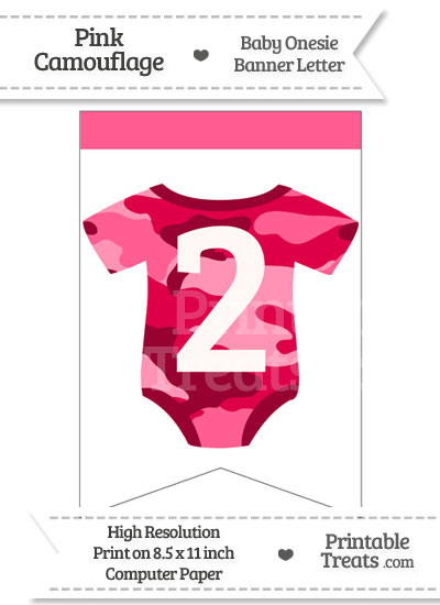 Pink Camo Baby Onesie Bunting Banner Number 2 from PrintableTreats.com