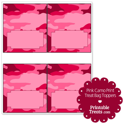 pink camo print treat bag toppers