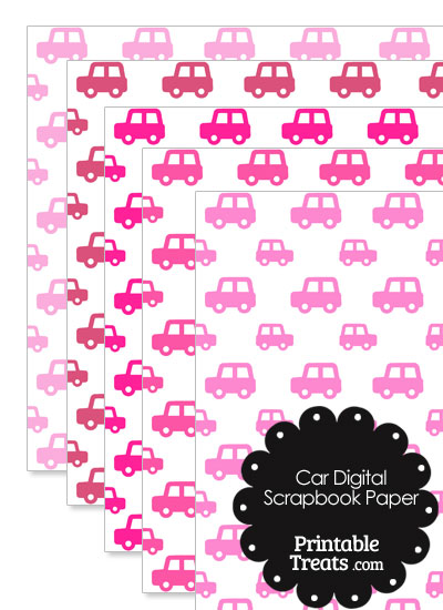 Pink Car Digital Scrapbook Paper from PrintableTreats.com