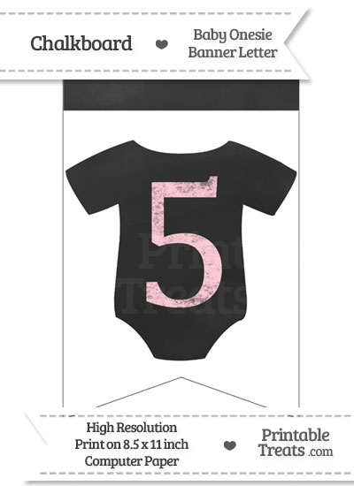 Pink Chalk Baby Onesie Bunting Banner Number 5 from PrintableTreats.com