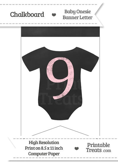 Pink Chalk Baby Onesie Bunting Banner Number 9 from PrintableTreats.com