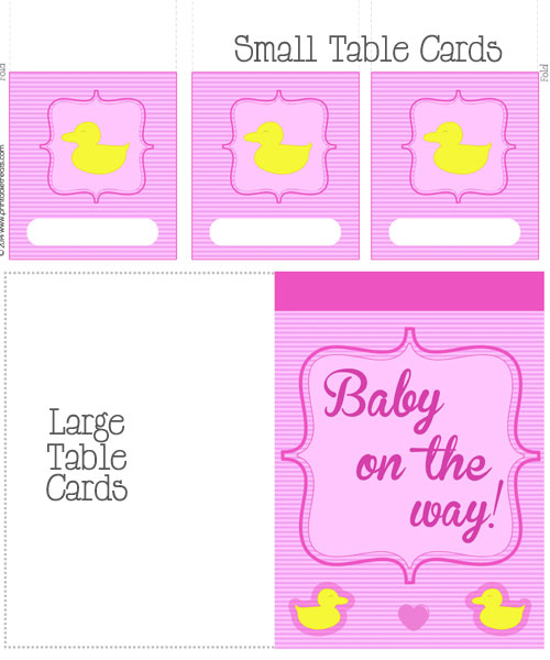 pink duck baby shower table cards