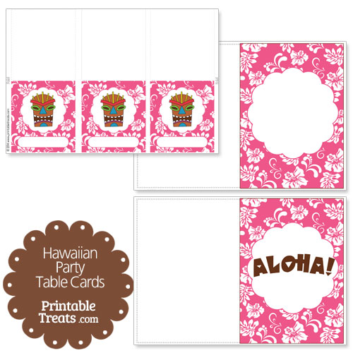 pink Hawaiian party table cards