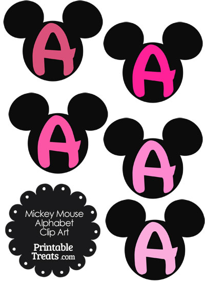 Pink Mickey Mouse Head Letter A Clipart from PrintableTreats.com