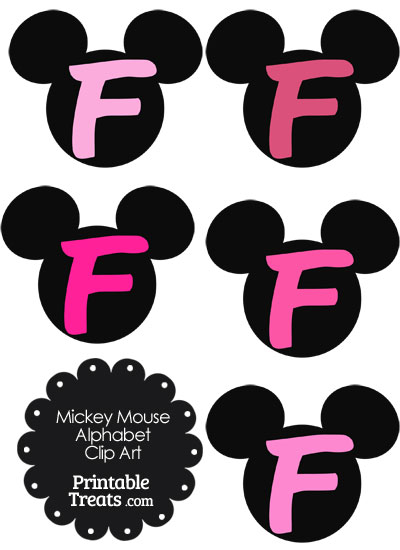 Pink Mickey Mouse Head Letter F Clipart from PrintableTreats.com