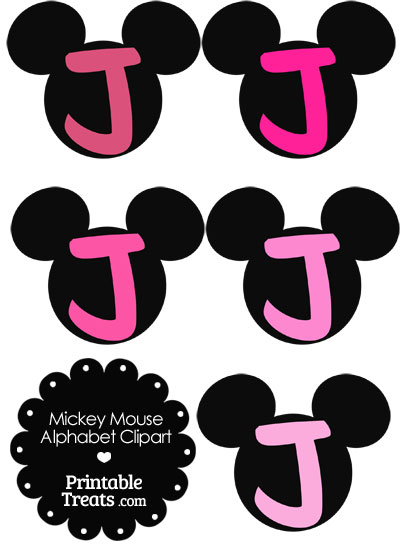 Pink Mickey Mouse Head Letter J Clipart from PrintableTreats.com