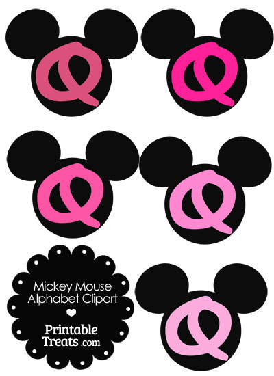 Pink Mickey Mouse Head Letter Q Clipart from PrintableTreats.com