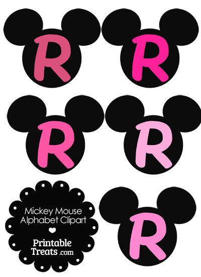 Pink Mickey Mouse Head Letter R Clipart from PrintableTreats.com