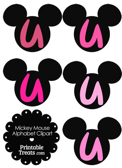 Pink Mickey Mouse Head Letter U Clipart from PrintableTreats.com