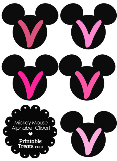 Pink Mickey Mouse Head Letter V Clipart from PrintableTreats.com
