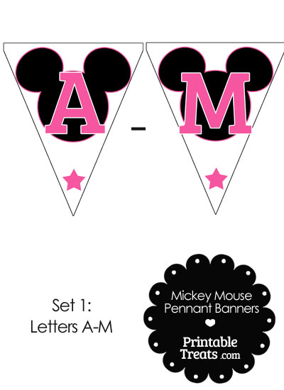 Pink Mickey Mouse Pennant Banner Letters A-M from PrintableTreats.com