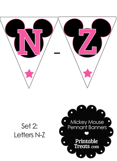 Pink Mickey Mouse Pennant Banner Letters N-Z from PrintableTreats.com
