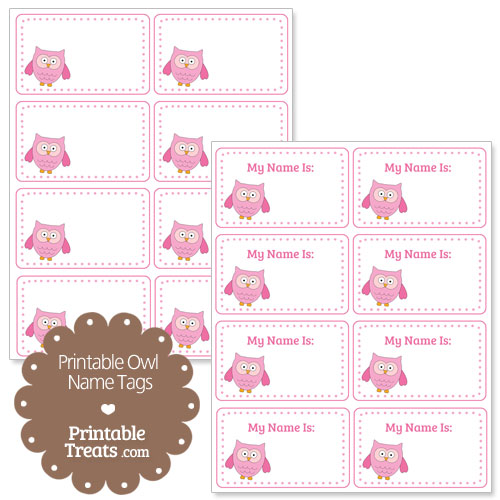 pink owl name tags