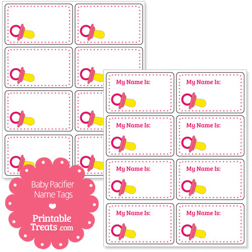pink pacifier name tags