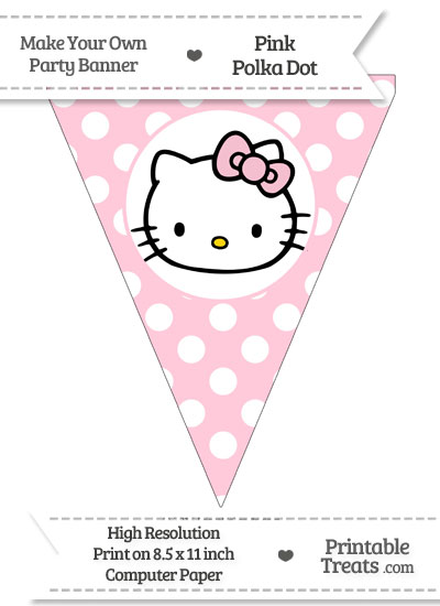 Pink Polka Dot Pennant Flag with Hello Kitty from PrintableTreats.com