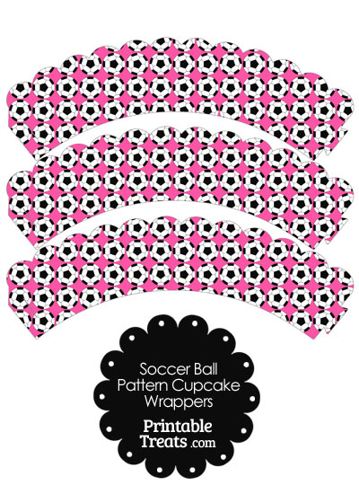 Pink Soccer Ball Pattern Scalloped Cupcake Wrappers from PrintableTreats.com