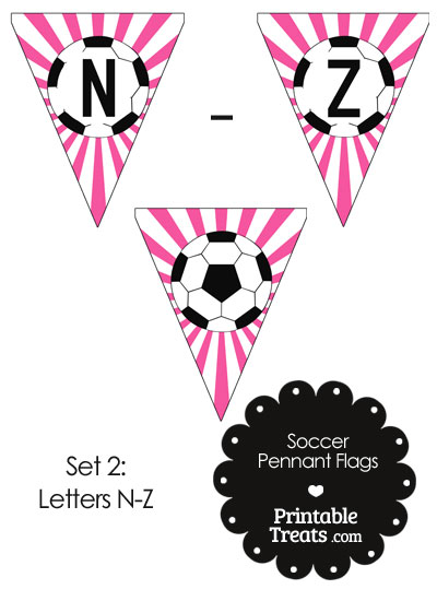 Pink Soccer Party Flag Letters N-Z from PrintableTreats.com