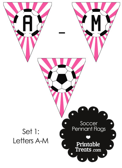 Pink Soccer Pennant Banner Flag Letters A-M from PrintableTreats.com