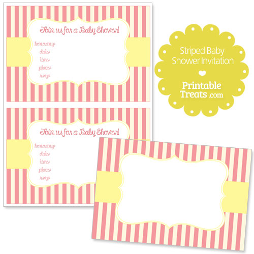 pink striped baby shower invitation