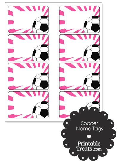 Pink Sunburst Soccer Name Tags from PrintableTreats.com