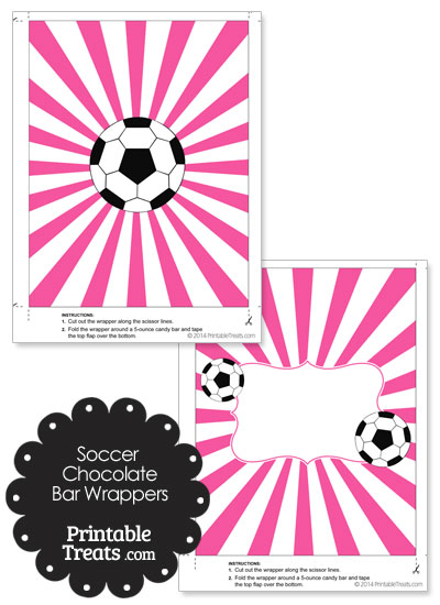 Pink Sunburst Soccer Party Candy Wrappers from PrintableTreats.com
