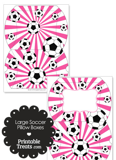 Pink Sunburst Soccer Party Large Pillow Boxes from PrintableTreats.com