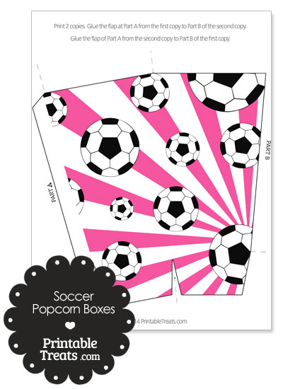 Pink Sunburst Soccer Popcorn Boxes from PrintableTreats.com