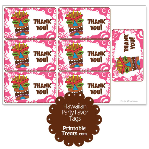 pink tiki mask party favor tags