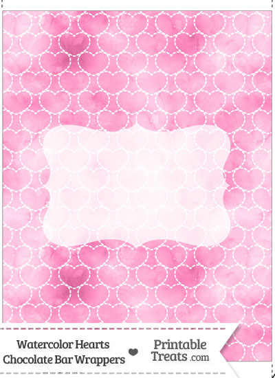 Pink Watercolor Hearts Chocolate Bar Wrappers from PrintableTreats.com