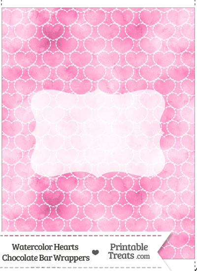 Pink Watercolor Hearts Chocolate Bar Wrappers from PrintableTreats.com