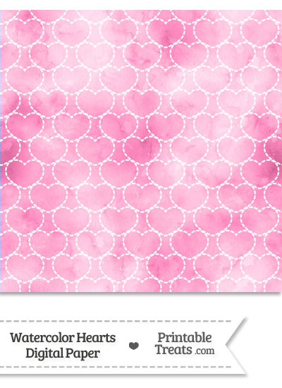 Pink Watercolor Hearts Digital Scrapbook Paper from PrintableTreats.com