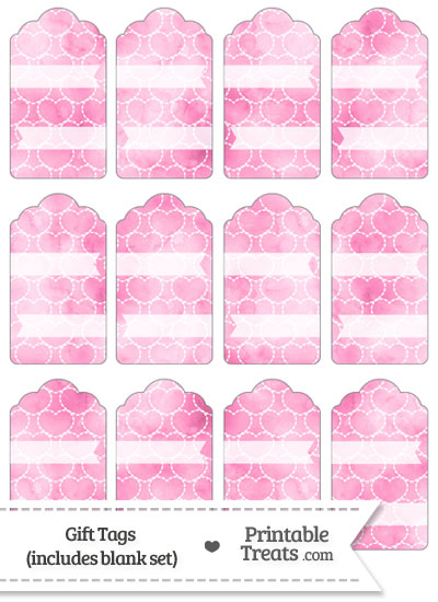 Pink Watercolor Hearts Gift Tags from PrintableTreats.com