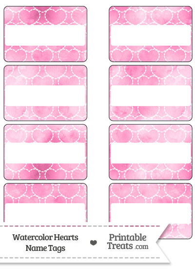 Pink Watercolor Hearts Name Tags from PrintableTreats.com