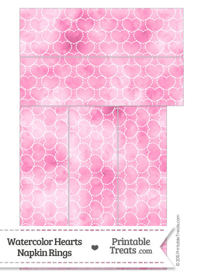 Pink Watercolor Hearts Napkin Rings from PrintableTreats.com
