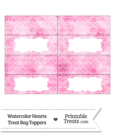 Pink Watercolor Hearts Treat Bag Toppers from PrintableTreats.com