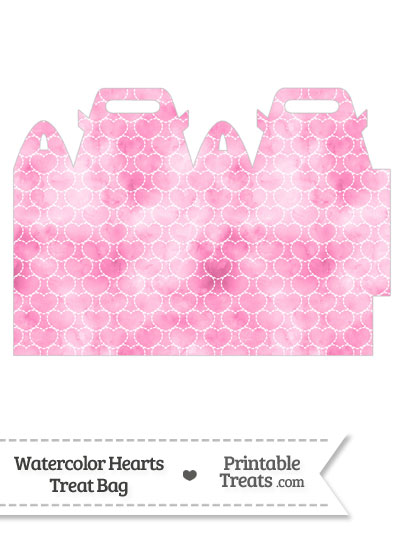 Pink Watercolor Hearts Treat Bag from PrintableTreats.com