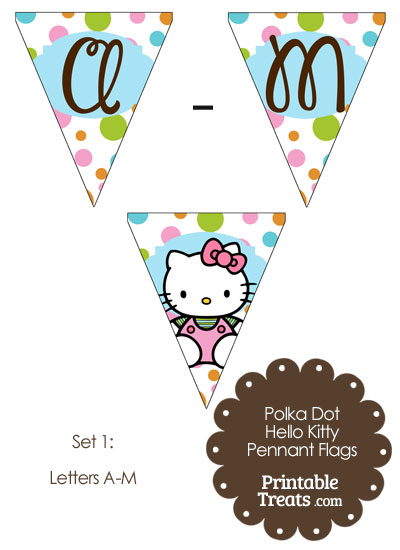 Polka Dot Hello Kitty Pennant Banner Flag Letters A-M from PrintableTreats.com