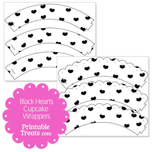 printable black hearts cupcake wrappers