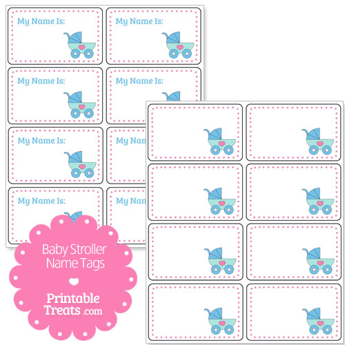 printable blue baby stroller name tags