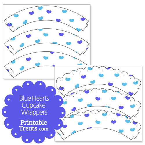 printable blue hearts cupcake wrappers