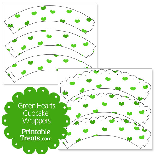 printable green hearts cupcake wrappers