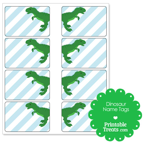 printable green T Rex name tags