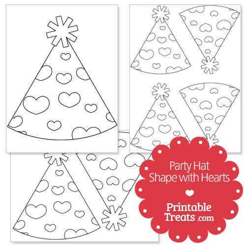 printable hearts party hat shape