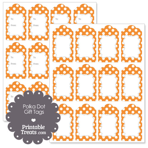 printable orange polka dot gift tags