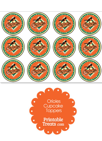 Printable Orioles Logo Cupcake Toppers from PrintableTreats.com