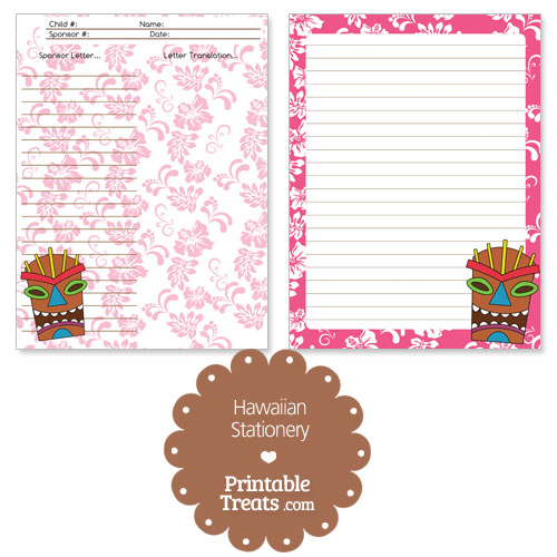 printable pink Hawaiian stationery